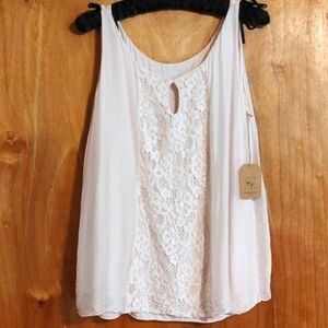 NWT Cobblestone Living Fiona Italian Silk/Jersey Layered Tank Blush Pink Lace L